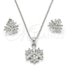 Sterling Silver Earring and Pendant Adult Set, Flower Design, with White Cubic Zirconia, Polished, Rhodium Finish, 10.281.0006