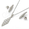 Sterling Silver Earring and Pendant Adult Set, with White Cubic Zirconia and White Crystal, Polished, Rhodium Finish, 10.281.0008