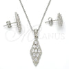 Sterling Silver Earring and Pendant Adult Set, with White Cubic Zirconia and White Crystal, Polished, Rhodium Finish, 10.281.0008