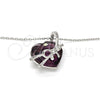 Rhodium Plated Pendant Necklace, Heart and Bow Design, with Amethyst Swarovski Crystals and White Micro Pave, Polished, Rhodium Finish, 04.239.0001.1.16 (01 MM Thickness, 16 Inches Length)