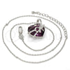 Rhodium Plated Pendant Necklace, Heart and Bow Design, with Amethyst Swarovski Crystals and White Micro Pave, Polished, Rhodium Finish, 04.239.0001.1.16 (01 MM Thickness, 16 Inches Length)