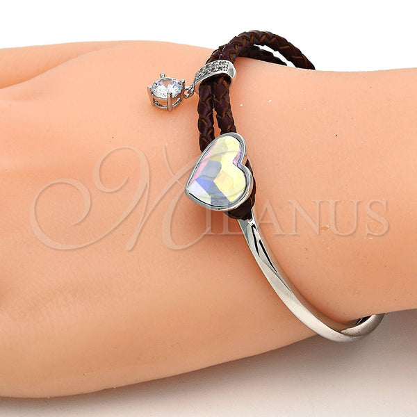 White Gold Filled Jewelry — Individual Bangle Heart Design with Aurore Boreale Swarovski — alternate product view — SKU 112804 | Oro Laminado Blanco joyería — Individual Bangle corazón diseño with Aurore Boreale Swarovski — SKU 112804