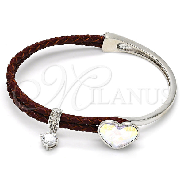 White Gold Filled Jewelry — Individual Bangle Heart Design with Aurore Boreale Swarovski — main product view — SKU 112804 | Oro Laminado Blanco joyería — Individual Bangle corazón diseño with Aurore Boreale Swarovski — SKU 112804