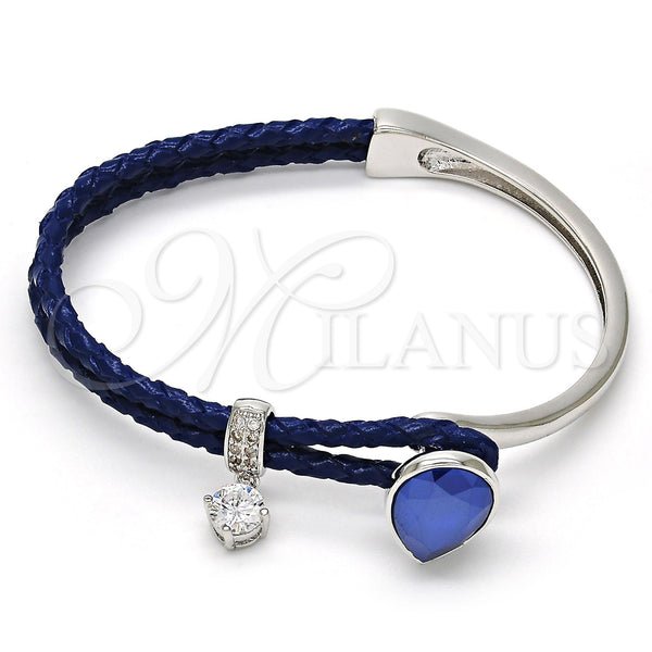 Rhodium Plated Individual Bangle, Teardrop Design, with Blue Zircon Swarovski Crystals and White Micro Pave, Polished, Rhodium Finish, 07.239.0002.10 (03 MM Thickness, One size fits all)