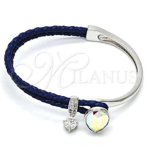 Rhodium Plated Individual Bangle, Teardrop Design, with Aurore Boreale Swarovski Crystals and White Micro Pave, Polished, Rhodium Finish, 07.239.0002.11 (03 MM Thickness, One size fits all)