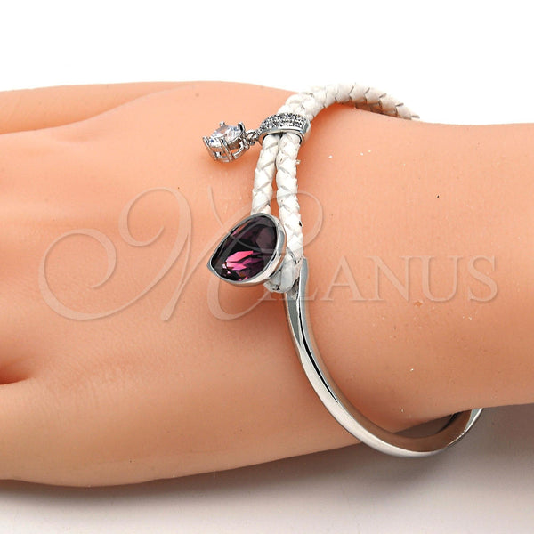 White Gold Filled Jewelry — Individual Bangle Teardrop Design with Amethyst Swarovski Crystals — alternate product view — SKU 112812 | Oro Laminado Blanco joyería — Individual Bangle Teardrop diseño with Amethyst Swarovski Crystals — SKU 112812