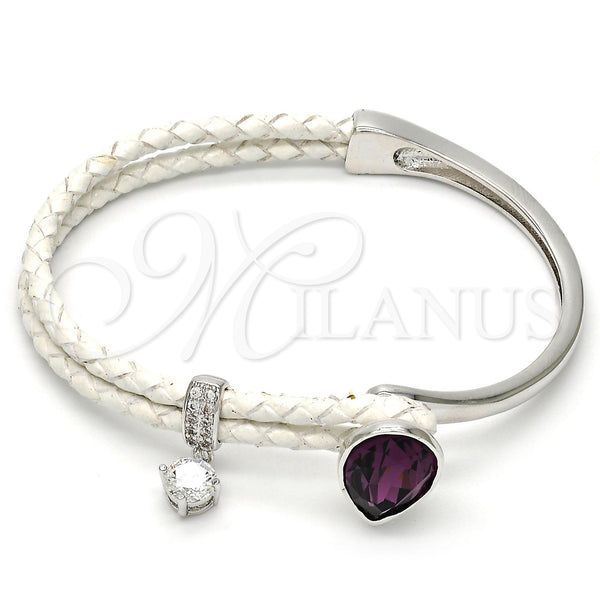 White Gold Filled Jewelry — Individual Bangle Teardrop Design with Amethyst Swarovski Crystals — main product view — SKU 112812 | Oro Laminado Blanco joyería — Individual Bangle Teardrop diseño with Amethyst Swarovski Crystals — SKU 112812