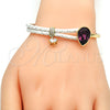 Oro Laminado Individual Bangle, Gold Filled Style Teardrop Design, with Amethyst Swarovski Crystals and White Micro Pave, Polished, Golden Finish, 07.239.0002.13 (03 MM Thickness, One size fits all)