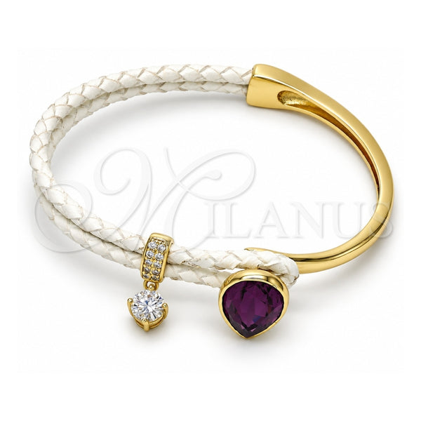 Oro Laminado Individual Bangle, Gold Filled Style Teardrop Design, with Amethyst Swarovski Crystals and White Micro Pave, Polished, Golden Finish, 07.239.0002.13 (03 MM Thickness, One size fits all)