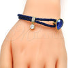 Oro Laminado Individual Bangle, Gold Filled Style Teardrop Design, with Blue Shade Swarovski Crystals and White Micro Pave, Polished, Golden Finish, 07.239.0002.15 (03 MM Thickness, One size fits all)