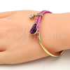 Oro Laminado Individual Bangle, Gold Filled Style Heart Design, with Fuchsia Swarovski Crystals and White Micro Pave, Polished, Golden Finish, 07.239.0008.3 (03 MM Thickness, One size fits all)