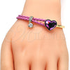 Oro Laminado Individual Bangle, Gold Filled Style Heart Design, with Fuchsia Swarovski Crystals and White Micro Pave, Polished, Golden Finish, 07.239.0008.3 (03 MM Thickness, One size fits all)