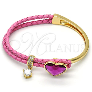 Gold Filled Jewelry — Individual Bangle Heart Design with Fuchsia Swarovski Crystals — main product view — SKU 112817 | Oro Laminado joyería — Individual Bangle corazón diseño with Fuchsia Swarovski Crystals — SKU 112817