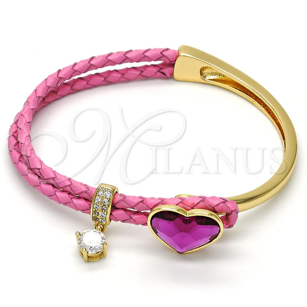 Gold Filled Jewelry — Individual Bangle Heart Design with Fuchsia Swarovski Crystals — main product view — SKU 112817 | Oro Laminado joyería — Individual Bangle corazón diseño with Fuchsia Swarovski Crystals — SKU 112817