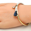 Oro Laminado Individual Bangle, Gold Filled Style Heart Design, with Denin Blue Swarovski Crystals and White Micro Pave, Polished, Golden Finish, 07.239.0008.4 (03 MM Thickness, One size fits all)