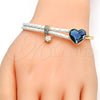 Oro Laminado Individual Bangle, Gold Filled Style Heart Design, with Denin Blue Swarovski Crystals and White Micro Pave, Polished, Golden Finish, 07.239.0008.4 (03 MM Thickness, One size fits all)