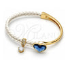 Oro Laminado Individual Bangle, Gold Filled Style Heart Design, with Denin Blue Swarovski Crystals and White Micro Pave, Polished, Golden Finish, 07.239.0008.4 (03 MM Thickness, One size fits all)