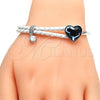 Rhodium Gold Filled Individual Bangle, Heart Design, with Denin Blue Swarovski Crystals and White Micro Pave, Polished, Rhodium Finish, 07.239.0008.8 (03 MM Thickness, One size fits all)