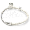 Rhodium Gold Filled Individual Bangle, with Amethyst Swarovski Crystals and White Micro Pave, Polished, Rhodium Finish, 07.239.0004.12 (03 MM Thickness, One size fits all)