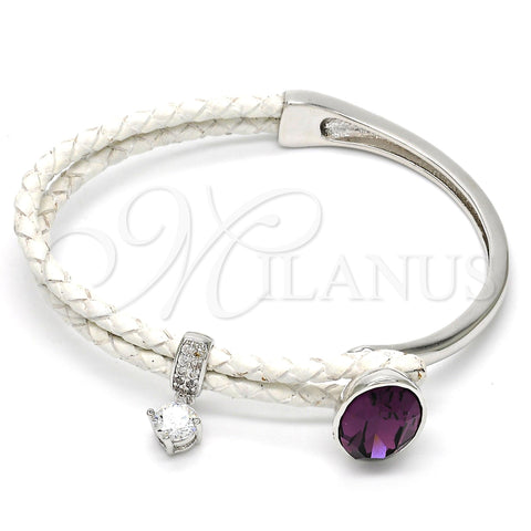 Rhodium Plated Individual Bangle, with Amethyst Swarovski Crystals and White Micro Pave, Polished, Rhodium Finish, 07.239.0004.12 (03 MM Thickness, One size fits all)