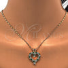 Oro Laminado Pendant Necklace, Gold Filled Style Heart Design, with Green and White Cubic Zirconia, Polished, Golden Finish, 04.210.0001.3.18 (02 MM Thickness, 18 Inches Length)