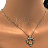 Oro Laminado Pendant Necklace, Gold Filled Style Heart Design, with Green and White Cubic Zirconia, Polished, Golden Finish, 04.210.0001.3.18 (02 MM Thickness, 18 Inches Length)