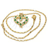 Oro Laminado Pendant Necklace, Gold Filled Style Heart Design, with Green and White Cubic Zirconia, Polished, Golden Finish, 04.210.0001.3.18 (02 MM Thickness, 18 Inches Length)