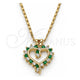 Oro Laminado Pendant Necklace, Gold Filled Style Heart Design, with Green and White Cubic Zirconia, Polished, Golden Finish, 04.210.0001.3.18 (02 MM Thickness, 18 Inches Length)