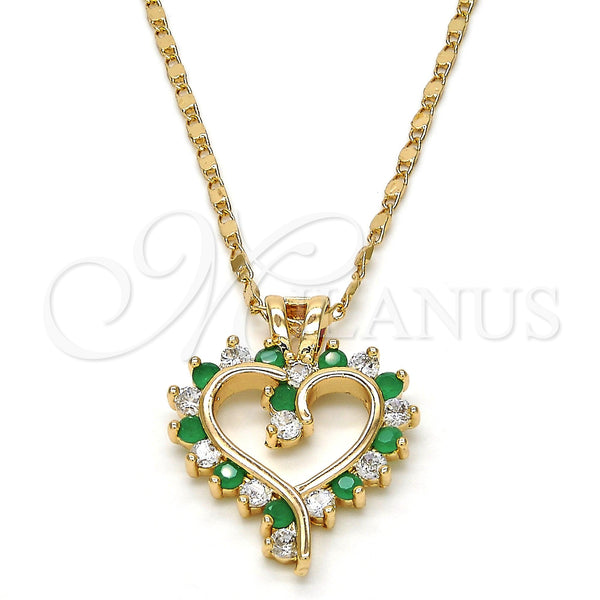 Gold Filled Necklace — Pendant Necklace Heart Design with Green and White — main product view — SKU 112837 | Oro Laminado collar — Pendant Necklace corazón diseño with Green and blanco — SKU 112837