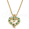 Oro Laminado Pendant Necklace, Gold Filled Style Heart Design, with Green and White Cubic Zirconia, Polished, Golden Finish, 04.210.0001.3.18 (02 MM Thickness, 18 Inches Length)