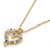 Oro Laminado Pendant Necklace, Gold Filled Style Heart Design, with Amethyst and White Cubic Zirconia, Polished, Golden Finish, 04.210.0001.5.18 (02 MM Thickness, 18 Inches Length)