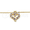 Oro Laminado Pendant Necklace, Gold Filled Style Heart Design, with Amethyst and White Cubic Zirconia, Polished, Golden Finish, 04.210.0001.5.18 (02 MM Thickness, 18 Inches Length)