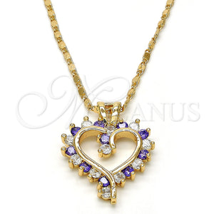 Gold Filled Necklace — Pendant Necklace Heart Design with Amethyst and White — main product view — SKU 112838 | Oro Laminado collar — Pendant Necklace corazón diseño with Amethyst and blanco — SKU 112838