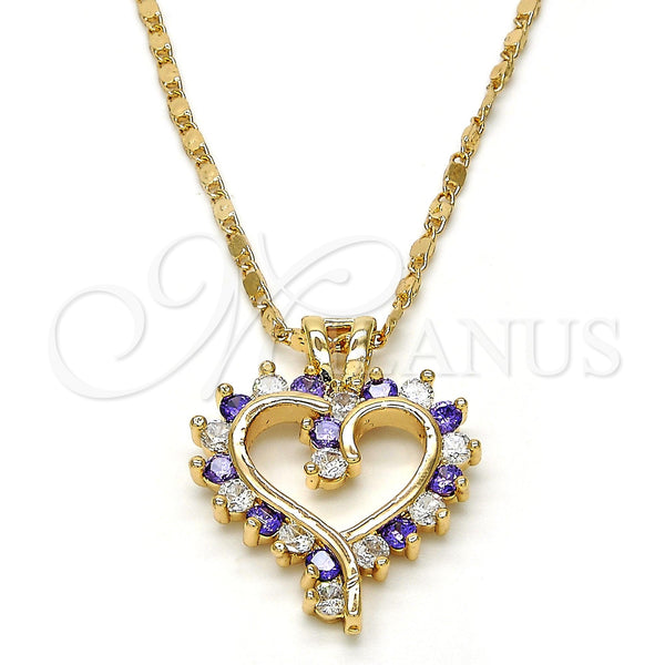 Oro Laminado Pendant Necklace, Gold Filled Style Heart Design, with Amethyst and White Cubic Zirconia, Polished, Golden Finish, 04.210.0001.5.18 (02 MM Thickness, 18 Inches Length)