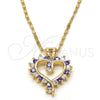 Oro Laminado Pendant Necklace, Gold Filled Style Heart Design, with Amethyst and White Cubic Zirconia, Polished, Golden Finish, 04.210.0001.5.18 (02 MM Thickness, 18 Inches Length)