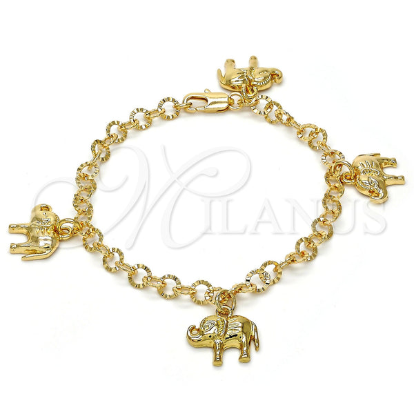 Gold Filled Bracelet — Charm Bracelet Elephant Design Diamond Cutting 03.63. 05 — main product view — SKU 112854 | Oro Laminado brazalete — Charm Bracelet Elephant diseño Diamond Cutting 03.63. 05 — SKU 112854