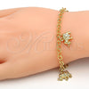 Oro Laminado Charm Bracelet, Gold Filled Style Elephant Design, Diamond Cutting Finish, Golden Finish, 03.63.1790.07 (05 MM Thickness, 7 Inches Length)