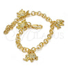 Oro Laminado Charm Bracelet, Gold Filled Style Elephant Design, Diamond Cutting Finish, Golden Finish, 03.63.1790.07 (05 MM Thickness, 7 Inches Length)