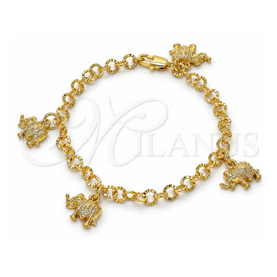 Oro Laminado Charm Bracelet, Gold Filled Style Elephant Design, Diamond Cutting Finish, Golden Finish, 03.63.1790.07 (05 MM Thickness, 7 Inches Length)
