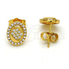 Oro Laminado Stud Earring, Gold Filled Style with White Micro Pave and White Crystal, Polished, Golden Finish, 02.282.0001