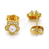 Oro Laminado Stud Earring, Gold Filled Style Flower Design, with White Micro Pave and White Cubic Zirconia, Polished, Golden Finish, 02.282.0002