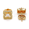 Oro Laminado Stud Earring, Gold Filled Style with White Cubic Zirconia and White Micro Pave, Polished, Golden Finish, 02.282.0006