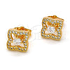 Oro Laminado Stud Earring, Gold Filled Style with White Cubic Zirconia and White Micro Pave, Polished, Golden Finish, 02.282.0006