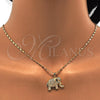 Oro Laminado Earring and Pendant Adult Set, Gold Filled Style Elephant Design, with Ruby and White Micro Pave, Polished, Golden Finish, 10.199.0076.2