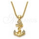 Oro Laminado Pendant Necklace, Gold Filled Style Anchor Design, with White Crystal, Polished, Golden Finish, 04.242.0058.30 (03 MM Thickness, 30 Inches Length)