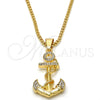 Oro Laminado Pendant Necklace, Gold Filled Style Anchor Design, with White Crystal, Polished, Golden Finish, 04.242.0058.30 (03 MM Thickness, 30 Inches Length)