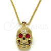 Oro Laminado Pendant Necklace, Gold Filled Style Skull Design, with Garnet Crystal, Polished, Golden Finish, 04.242.0059.30 (03 MM Thickness, 30 Inches Length)