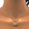 Oro Laminado Pendant Necklace, Gold Filled Style Elephant Design, with White and Ruby Micro Pave, Polished, Golden Finish, 04.199.0005.20 (02 MM Thickness, 20 Inches Length)