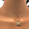 Oro Laminado Pendant Necklace, Gold Filled Style Elephant Design, with White and Ruby Micro Pave, Polished, Golden Finish, 04.199.0005.20 (02 MM Thickness, 20 Inches Length)
