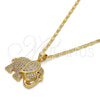 Oro Laminado Pendant Necklace, Gold Filled Style Elephant Design, with White and Ruby Micro Pave, Polished, Golden Finish, 04.199.0005.20 (02 MM Thickness, 20 Inches Length)